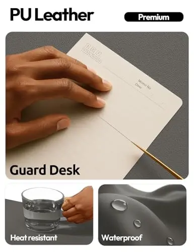 YSAGi Leather Desk Protector, Office Mat, Large Mouse Mat, Non-Slip PU Leather Blotter, Laptop Pad, Waterproof Writing Pad for Office and Home (Dark Grey, 31.5