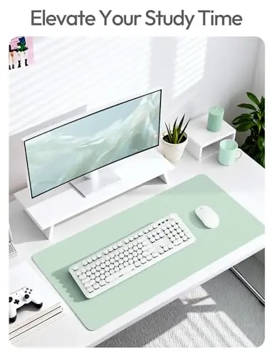 YSAGi Leather Desk Protector, Office Mat, Large Mouse Mat, Non-Slip PU Leather Blotter, Laptop Pad, Waterproof Writing Pad for Office and Home (Pale Green, 31.5