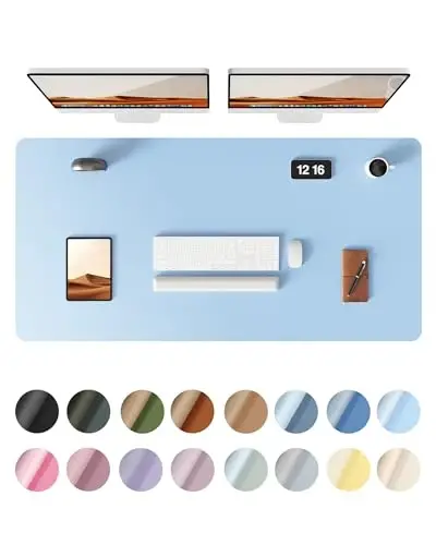 YSAGi Leather Desk Protector, Office Mat, Large Mouse Mat, Non-Slip PU Leather Blotter, Laptop Pad, Waterproof Writing Pad for Office and Home (Baby Blue, 47.2
