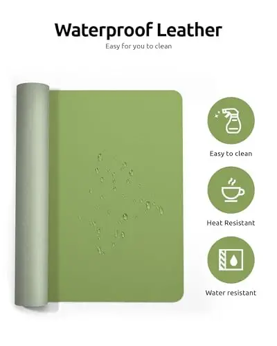 YSAGi Leather Desk Protector, Office Mat, Large Mouse Mat, Non-Slip PU Leather Blotter, Laptop Pad, Waterproof Writing Pad for Office and Home (Leaf Green, 31.5
