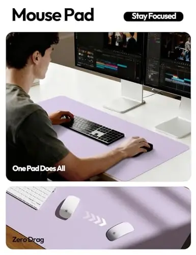 YSAGi Leather Desk Protector, Office Mat, Large Mouse Mat, Non-Slip PU Leather Blotter, Laptop Desk, Waterproof Writing Pad for Office and Home (Light Purple, 35.4