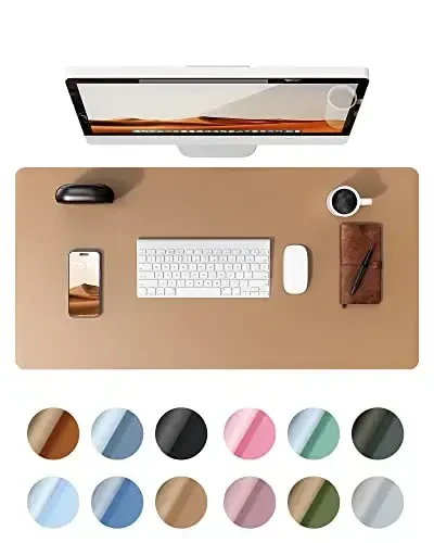 YSAGi Leather Desk Protector, Office Mat, Large Mouse Mat, Non-Slip PU Leather Blotter, Laptop Desk Mat, Waterproof Writing Pad for Office and Home (Khaki, 31.5