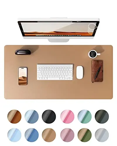 YSAGi Leather Desk Protector, Office Mat, Large Mouse Mat, Non-Slip PU Leather Blotter, Laptop Desk Mat, Waterproof Writing Pad for Office and Home (Khaki, 31.5