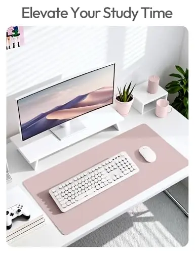 YSAGi Leather Desk Protector, Office Mat, Large Mouse Mat, Non-Slip PU Leather Blotter, Laptop Pad, Waterproof Writing Pad for Office and Home (Grayish Lavender, 35.4