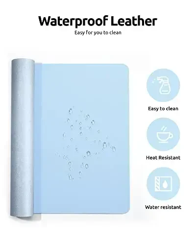 YSAGi Leather Desk Protector, Office Mat, Large Mouse Mat, Non-Slip PU Leather Blotter, Laptop Desk Pad, Waterproof Writing Pad for Office and Home (Baby Blue, 31.5