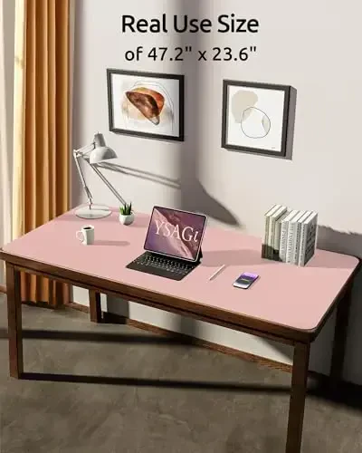 YSAGi Leather Desk Protector, Office Mat, Large Mouse Mat, Non-Slip PU Leather Blotter, Laptop Pad, Waterproof Writing Pad for Office and Home (Light Pink, 47.2