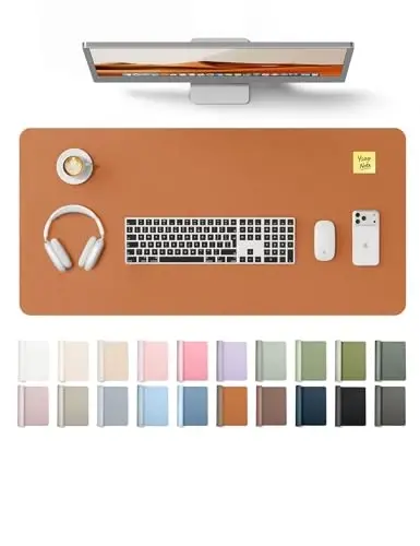 YSAGi Leather Desk Protector, Office Mat, Large Mouse Mat, Non-Slip PU Leather Blotter, Laptop Desk Mat, Waterproof Writing Pad for Office and Home (Brown, 35.4