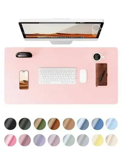 YSAGi Leather Desk Protector, Office Mat, Large Mouse Mat, Non-Slip PU Leather Blotter, Laptop Desk Pad, Waterproof Writing Pad for Office and Home (Light Pink, 31.5