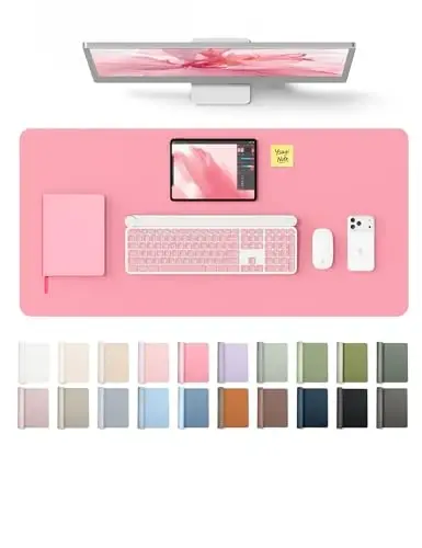 YSAGi Leather Desk Protector, Office Mat, Large Mouse Mat, Non-Slip PU Leather Blotter, Laptop Desk Mat, Waterproof Writing Pad for Office and Home (Pink, 35.4