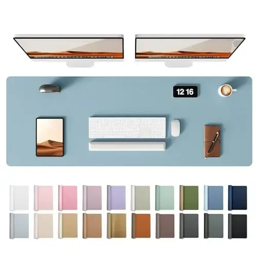 YSAGi Leather Desk Protector, Office Mat, Large Mouse Mat, Non-Slip PU Leather Blotter, Laptop Pad, Waterproof Writing Pad for Office and Home (Ice Blue, 47