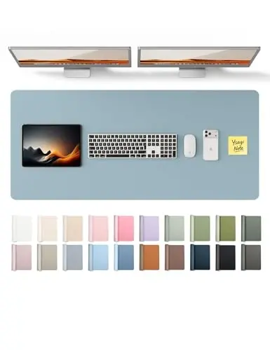 YSAGi Leather Desk Protector, Office Mat, Large Mouse Mat, Non-Slip PU Leather Blotter, Laptop Pad, Waterproof Writing Pad for Office and Home (Ice Blue, 47