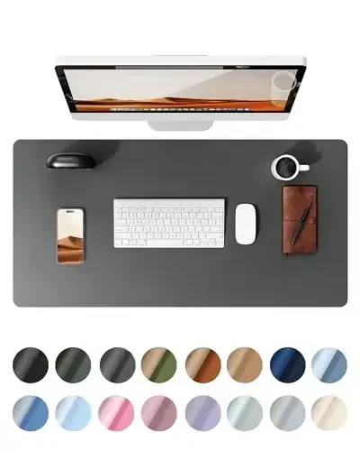 YSAGi Leather Desk Protector, Office Mat, Large Mouse Mat, Non-Slip PU Leather Blotter, Laptop Desk Pad, Waterproof Writing Pad for Office and Home (Dark Grey, 35.4