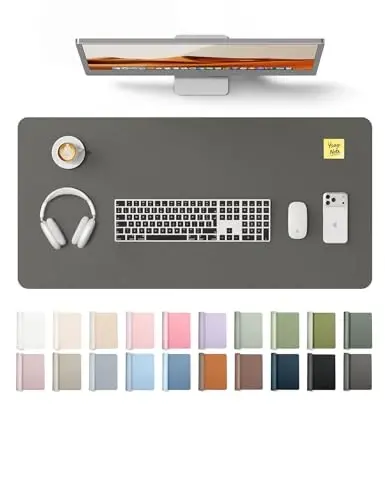 YSAGi Leather Desk Protector, Office Mat, Large Mouse Mat, Non-Slip PU Leather Blotter, Laptop Desk Pad, Waterproof Writing Pad for Office and Home (Dark Grey, 35.4