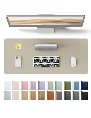 YSAGi Leather Desk Pad Protector, Office Desk Mat, Large Mouse Pad, Non-Slip PU Leather Desk Blotter, Laptop Desk Pad, Waterproof Desk Writing Pad for Office and Home (Olive Beige, 23.6