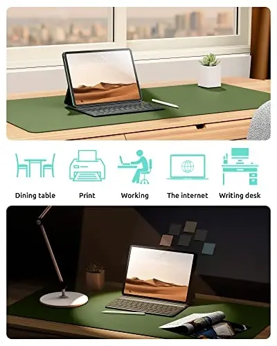 YSAGi Leather Desk Protector, Office Mat, Large Mouse Pad, Non-Slip PU Leather Blotter, Laptop Desk, Waterproof Writing Pad for Office and Home (Green, 31.5