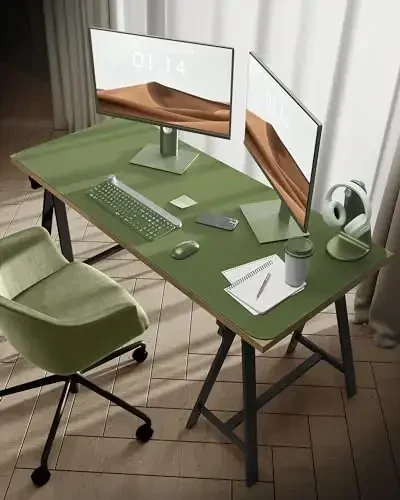 YSAGi Leather Desk Protector, Office Mat, Large Mouse Mat, Non-Slip PU Leather Blotter, Laptop Desk, Waterproof Writing Pad for Office and Home (Green, 47.2