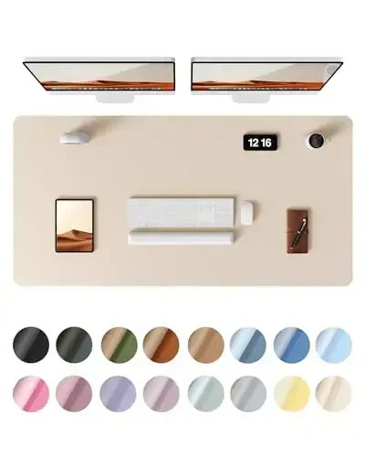 YSAGi Leather Desk Protector, Office Mat, Large Mouse Mat, Non-Slip PU Leather Blotter, Laptop Pad, Waterproof Writing Pad for Office and Home (Eggshell, 47.2