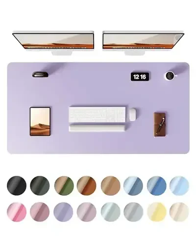 YSAGi Leather Desk Protector, Office Mat, Large Mouse Mat, Non-Slip PU Leather Blotter, Laptop Desk Pad, Waterproof Writing Pad for Office and Home (Light Purple, 47.2