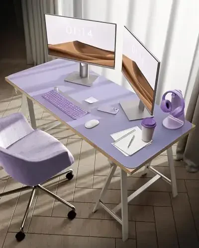 YSAGi Leather Desk Protector, Office Mat, Large Mouse Mat, Non-Slip PU Leather Blotter, Laptop Desk Pad, Waterproof Writing Pad for Office and Home (Light Purple, 47.2