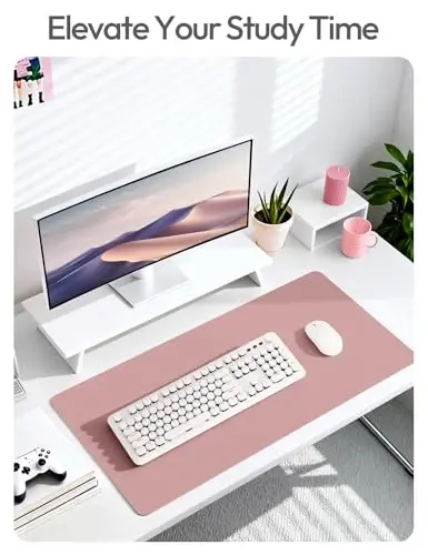 YSAGi Leather Desk Protector, Office Mat, Large Mouse Mat, Non-Slip PU Leather Blotter, Laptop Desk Pad, Waterproof Writing Pad for Office and Home (Pale Mauve, 23.6