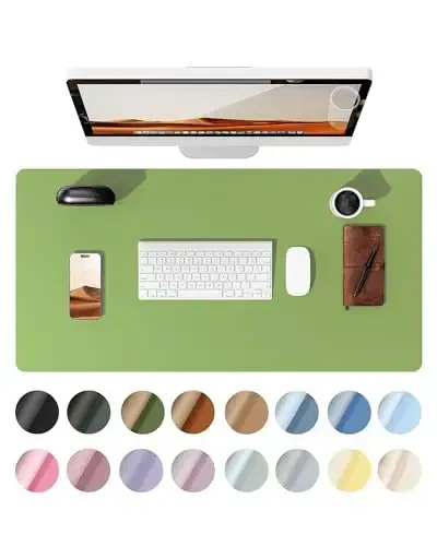 YSAGi Leather Desk Protector, Office Mat, Large Mouse Mat, Non-Slip PU Leather Blotter, Laptop Desk Pad, Waterproof Writing Pad for Office and Home (Leaf Green, 35.4