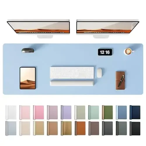YSAGi Leather Desk Protector, Office Mat, Large Mouse Mat, Non-Slip PU Leather Blotter, Laptop Pad, Waterproof Writing Pad for Office and Home (Baby Blue, 47