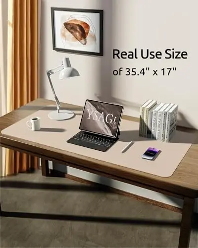 YSAGi Leather Desk Protector, Office Mat, Large Mouse Mat, Non-Slip PU Leather Blotter, Laptop Desk, Waterproof Writing Pad for Office and Home (Eggshell, 35.4