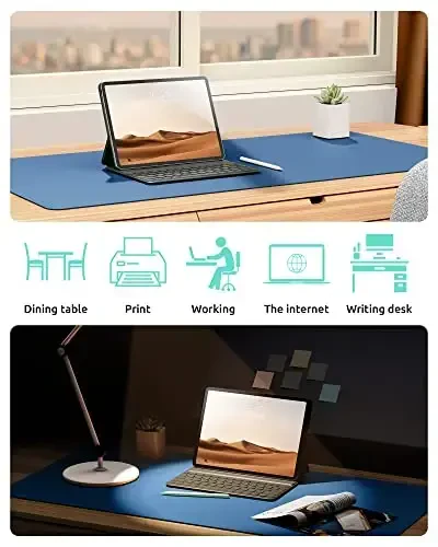YSAGi Leather Desk Protector, Office Mat, Large Mouse Mat, Non-Slip PU Leather Blotter, Laptop Desk Pad, Waterproof Writing Pad for Office and Home (Sea Blue, 31.5