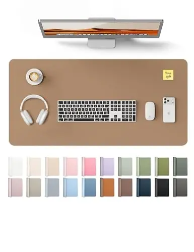 YSAGi Leather Desk Protector, Office Mat, Large Mouse Pad, Non-Slip PU Leather Blotter, Laptop Desk, Waterproof Writing Pad for Office and Home (Khaki, 35.4