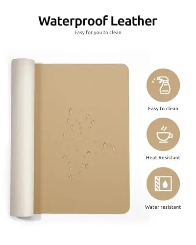 YSAGi Leather Desk Protector, Office Mat, Large Mouse Pad, Non-Slip PU Leather Blotter, Laptop Desk, Waterproof Writing Pad for Office and Home (Latte, 23.6