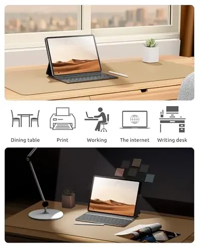 YSAGi Leather Desk Protector, Office Mat, Large Mouse Pad, Non-Slip PU Leather Blotter, Laptop Desk, Waterproof Writing Pad for Office and Home (Latte, 23.6