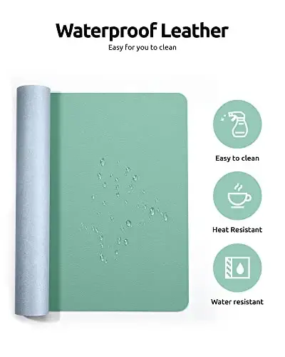 YSAGi Leather Desk Protector, Office Mat, Large Mouse Mat, Non-Slip PU Leather Blotter, Laptop Desk, Waterproof Writing Pad for Office and Home (Green-Blue, 35.4