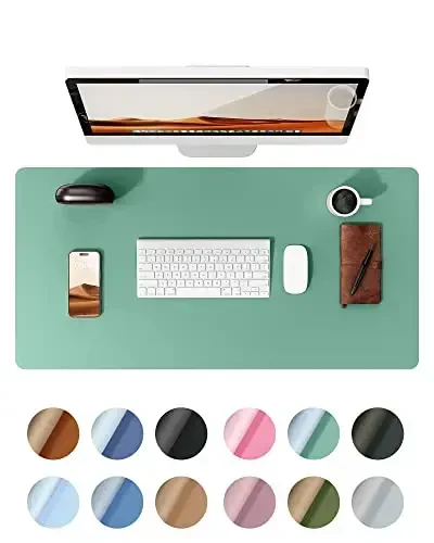 YSAGi Leather Desk Protector, Office Mat, Large Mouse Mat, Non-Slip PU Leather Blotter, Laptop Desk, Waterproof Writing Pad for Office and Home (Green-Blue, 35.4