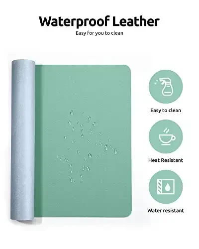 YSAGi Leather Desk Protector, Office Mat, Large Mouse Mat, Non-Slip PU Leather Blotter, Laptop Desk, Waterproof Writing Pad for Office and Home (Green-Blue, 35.4