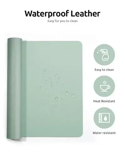 YSAGi Leather Desk Protector, Office Mat, Large Mouse Mat, Non-Slip PU Leather Blotter, Laptop Desk Pad, Waterproof Writing Pad for Office and Home (Pale Green, 35.4