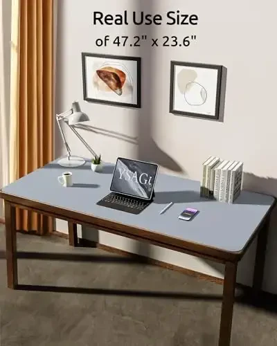 YSAGi Leather Desk Protector, Office Mat, Large Mouse Mat, Non-Slip PU Leather Blotter, Laptop Desk, Waterproof Writing Pad for Office and Home (Light Grey, 47.2