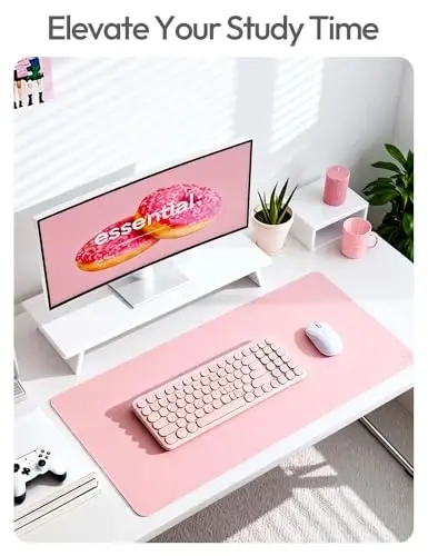 YSAGi Leather Desk Protector, Office Mat, Large Mouse Mat, Non-Slip PU Leather Blotter, Laptop Desk Pad, Waterproof Writing Pad for Office and Home (Light Pink, 35.4