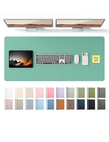 YSAGi Leather Desk Protector, Office Mat, Large Mouse Mat, Non-Slip PU Leather Blotter, Laptop Desk Pad, Waterproof Writing Pad for Office and Home (Green-Blue, 47