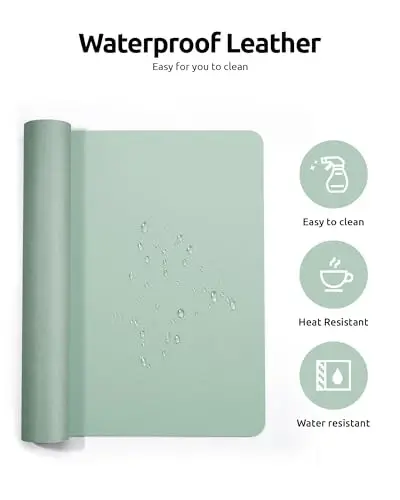 YSAGi Leather Desk Protector, Office Mat, Large Mouse Mat, Non-Slip PU Leather Blotter, Laptop Pad, Waterproof Writing Pad for Office and Home (Pale Green, 23.6