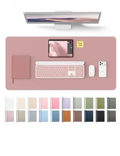 YSAGi Leather Desk Protector, Office Mat, Large Mouse Mat, Non-Slip PU Leather Blotter, Laptop Desk, Waterproof Writing Pad for Office and Home (Pale Mauve, 35.4