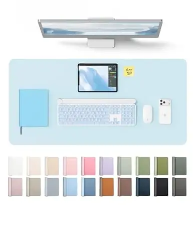 YSAGi Leather Desk Protector, Office Mat, Large Mouse Mat, Non-Slip PU Leather Blotter, Laptop Pad, Waterproof Writing Pad for Office and Home (Baby Blue, 35.4