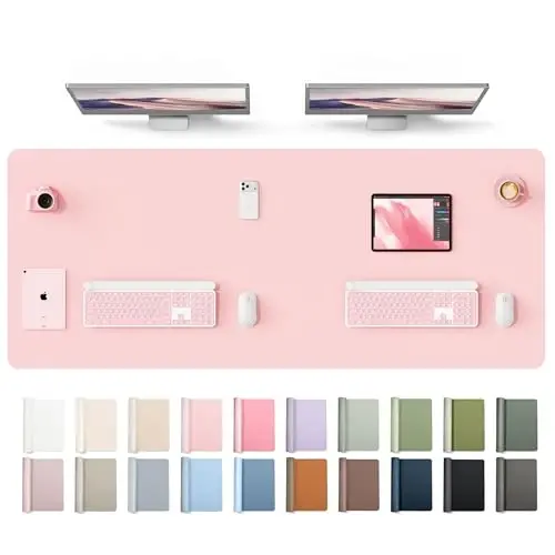 YSAGi Leather Desk Protector, Office Mat, Large Mouse Mat, Non-Slip PU Leather Blotter, Laptop Desk Mat, Waterproof Writing Pad for Office and Home(Light Pink, 63