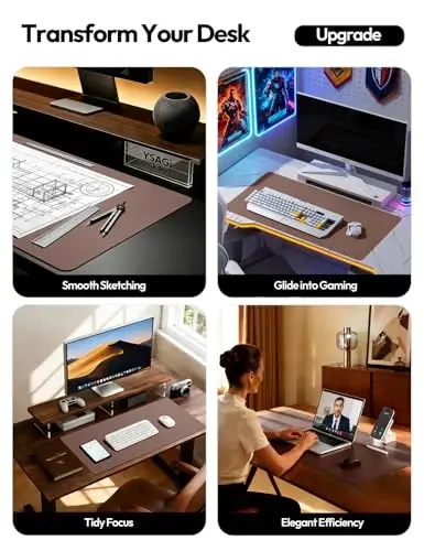 YSAGi Leather Desk Protector, Office Mat, Large Mouse Mat, Non-Slip PU Leather Blotter, Laptop Desk Mat, Waterproof Writing Pad for Office and Home(Chocolate, 63