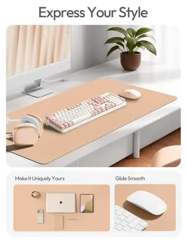 YSAGi Leather Desk Protector, Office Mat, Large Mouse Mat, Non-Slip PU Leather Blotter, Laptop Desk Mat, Waterproof Writing Pad for Office and Home(Latte, 40