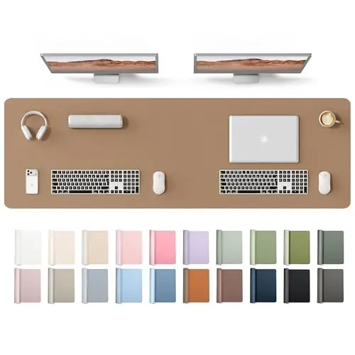 YSAGi Leather Desk Protector, Office Mat, Large Mouse Mat, Non-Slip PU Leather Blotter, Laptop Desk Mat, Waterproof Writing Pad for Office and Home(Khaki, 63