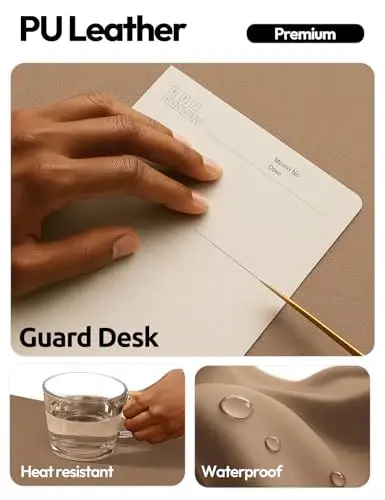 YSAGi Leather Desk Protector, Office Mat, Large Mouse Mat, Non-Slip PU Leather Blotter, Laptop Desk Mat, Waterproof Writing Pad for Office and Home(Khaki, 63