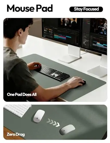 YSAGi Leather Desk Protector, Office Mat, Large Mouse Mat, Non-Slip PU Leather Blotter, Laptop Desk Mat, Waterproof Writing Pad for Office and Home(Dark Green, 63