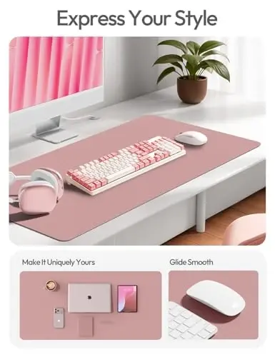 YSAGi Leather Desk Protector, Office Mat, Large Mouse Mat, Non-Slip PU Leather Blotter, Laptop Desk Mat, Waterproof Writing Pad for Office and Home(Pale Mauve, 63