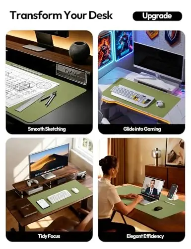 YSAGi Leather Desk Protector, Office Mat, Large Mouse Mat, Non-Slip PU Leather Blotter, Laptop Desk Mat, Waterproof Writing Pad for Office and Home(Green, 63