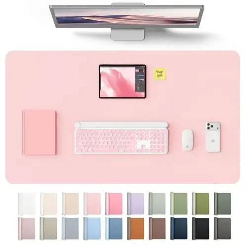 YSAGi Leather Desk Protector, Office Mat, Large Mouse Mat, Non-Slip PU Leather Blotter, Laptop Desk Mat, Waterproof Writing Pad for Office and Home(Light Pink, 40